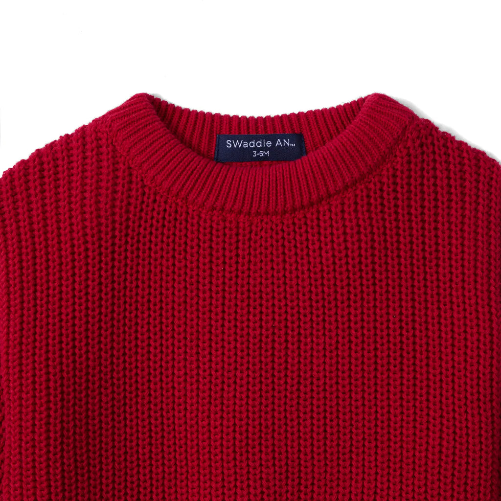 Classic Chunky Knit Baby Romper in Red Xmas