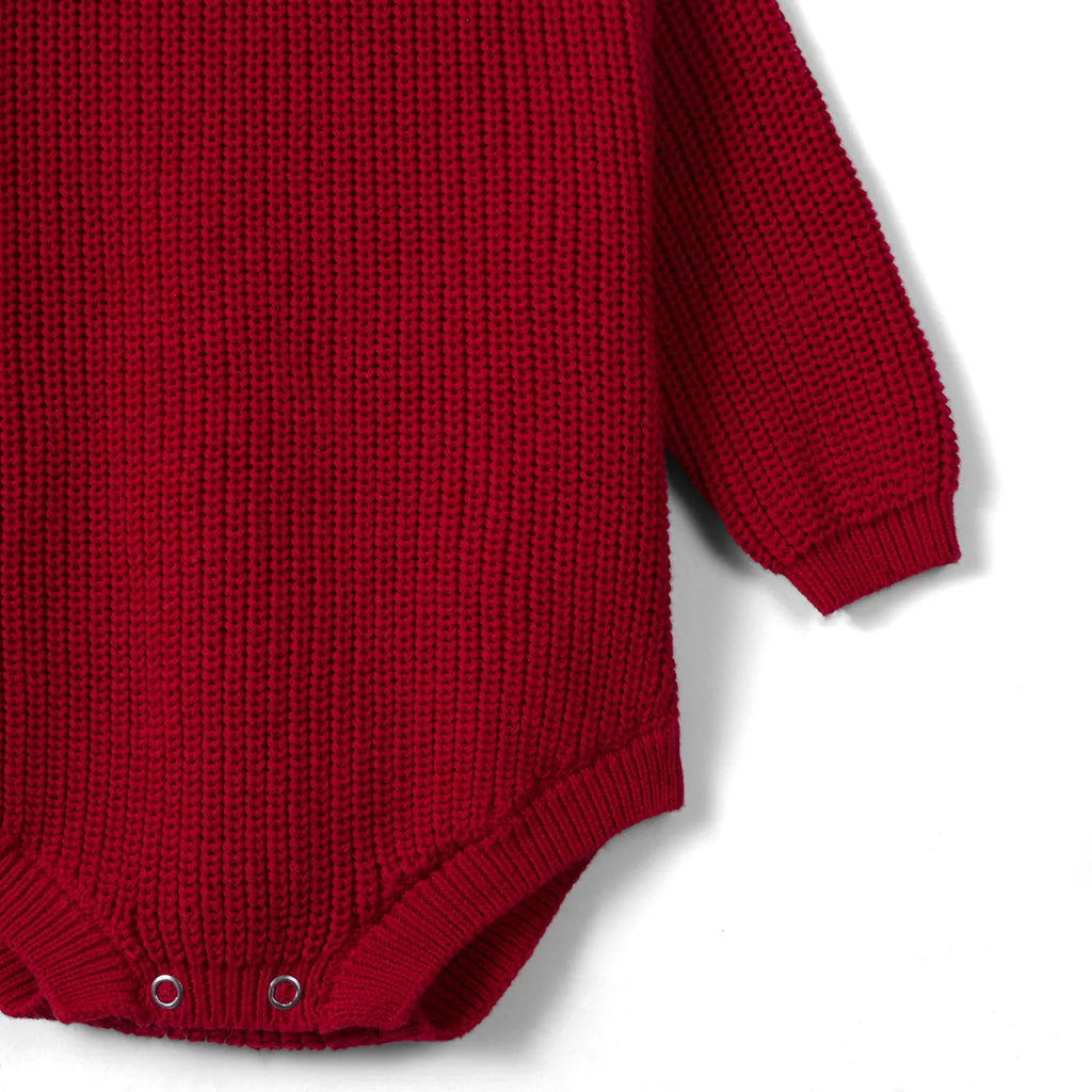 Classic Chunky Knit Baby Romper in Red Xmas