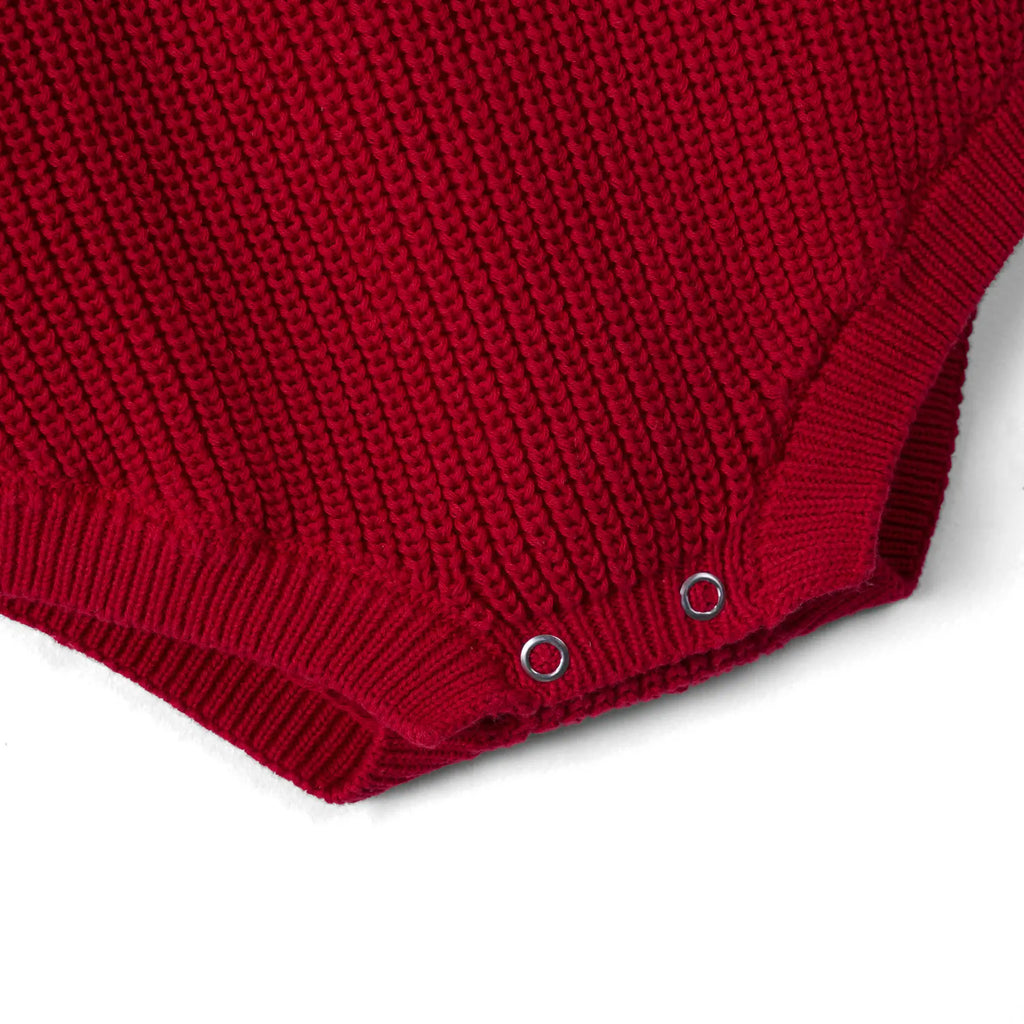 Classic Chunky Knit Baby Romper in Red Xmas