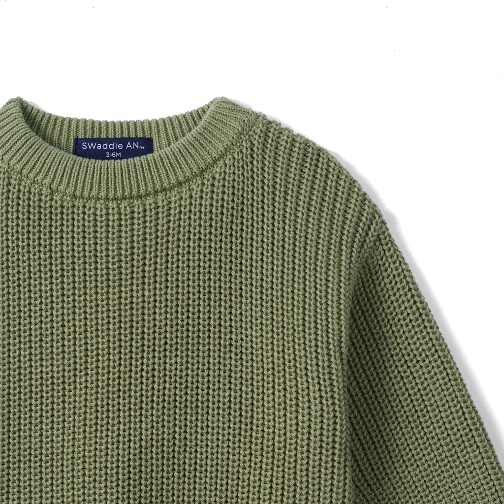 Classic Chunky Knit Baby Romper in Sage Green