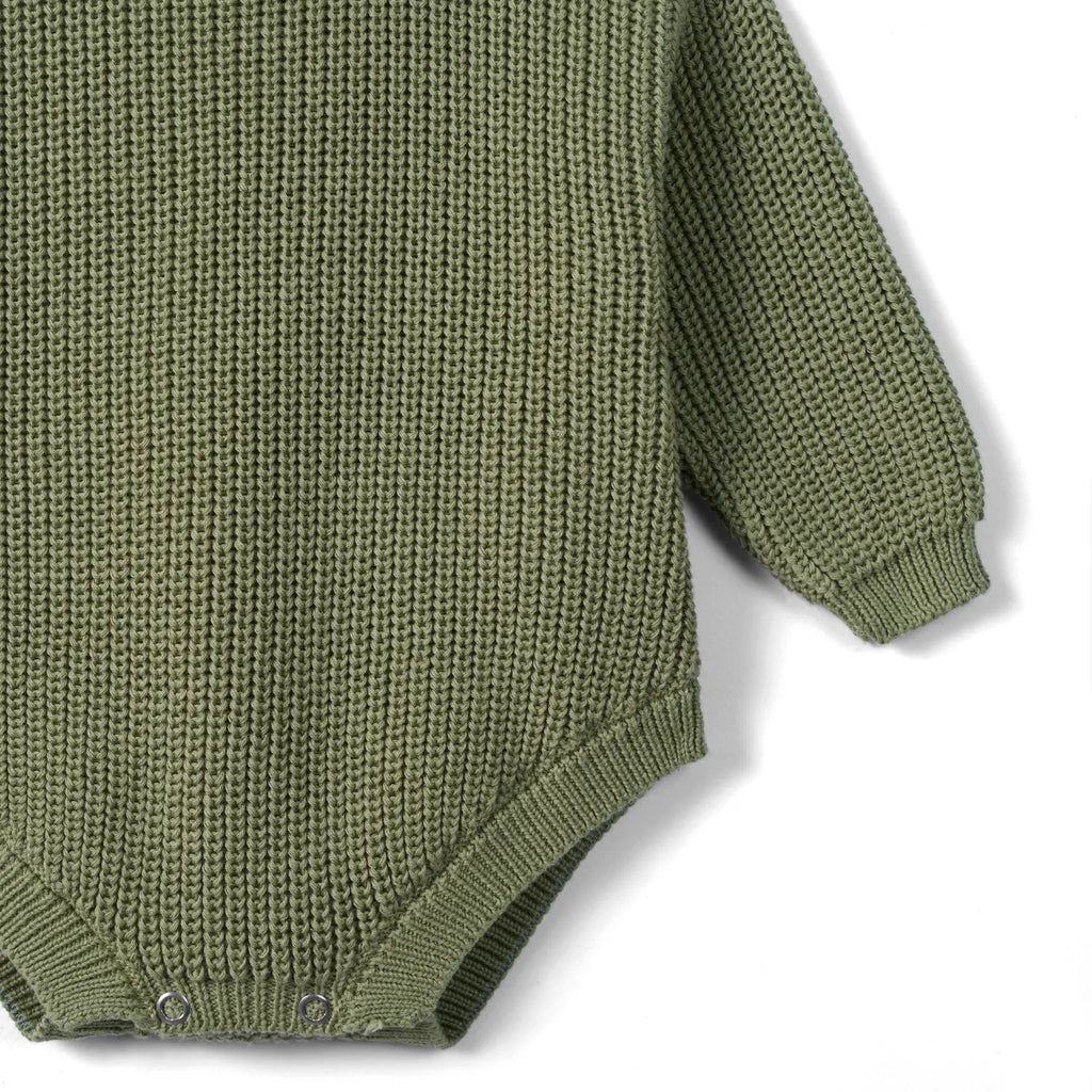 Classic Chunky Knit Baby Romper in Sage Green