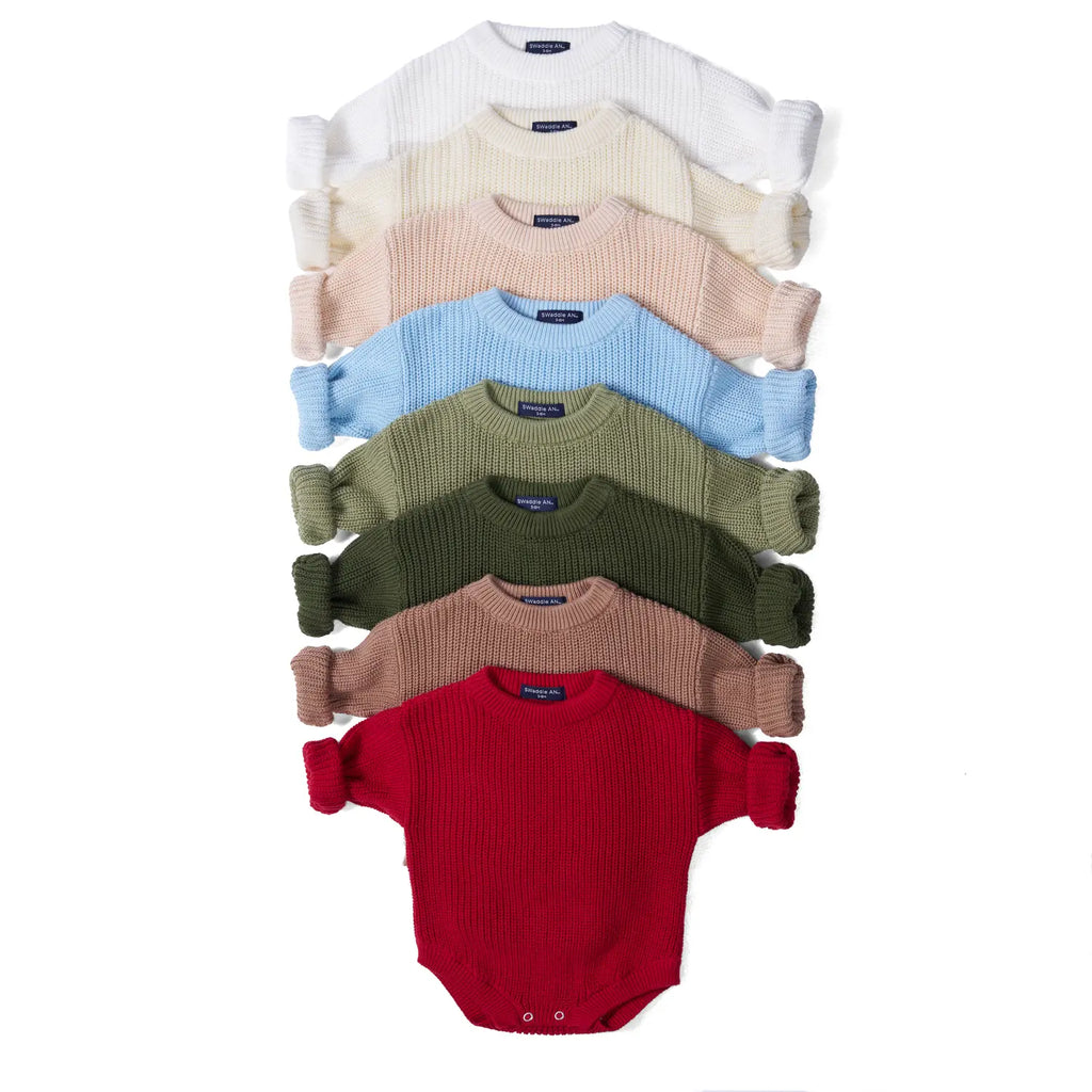 Classic Chunky Knit Baby Romper in Baby Blue