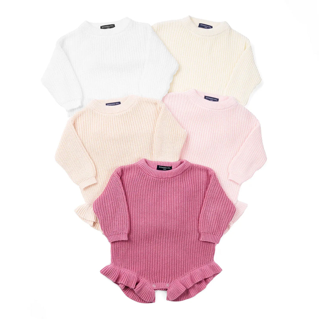 Ruffle Chunky Knit Baby Romper in Cream