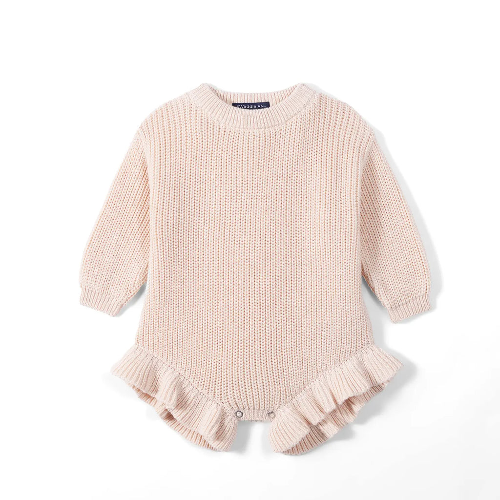 Ruffle Chunky Knit Baby Romper in Beige