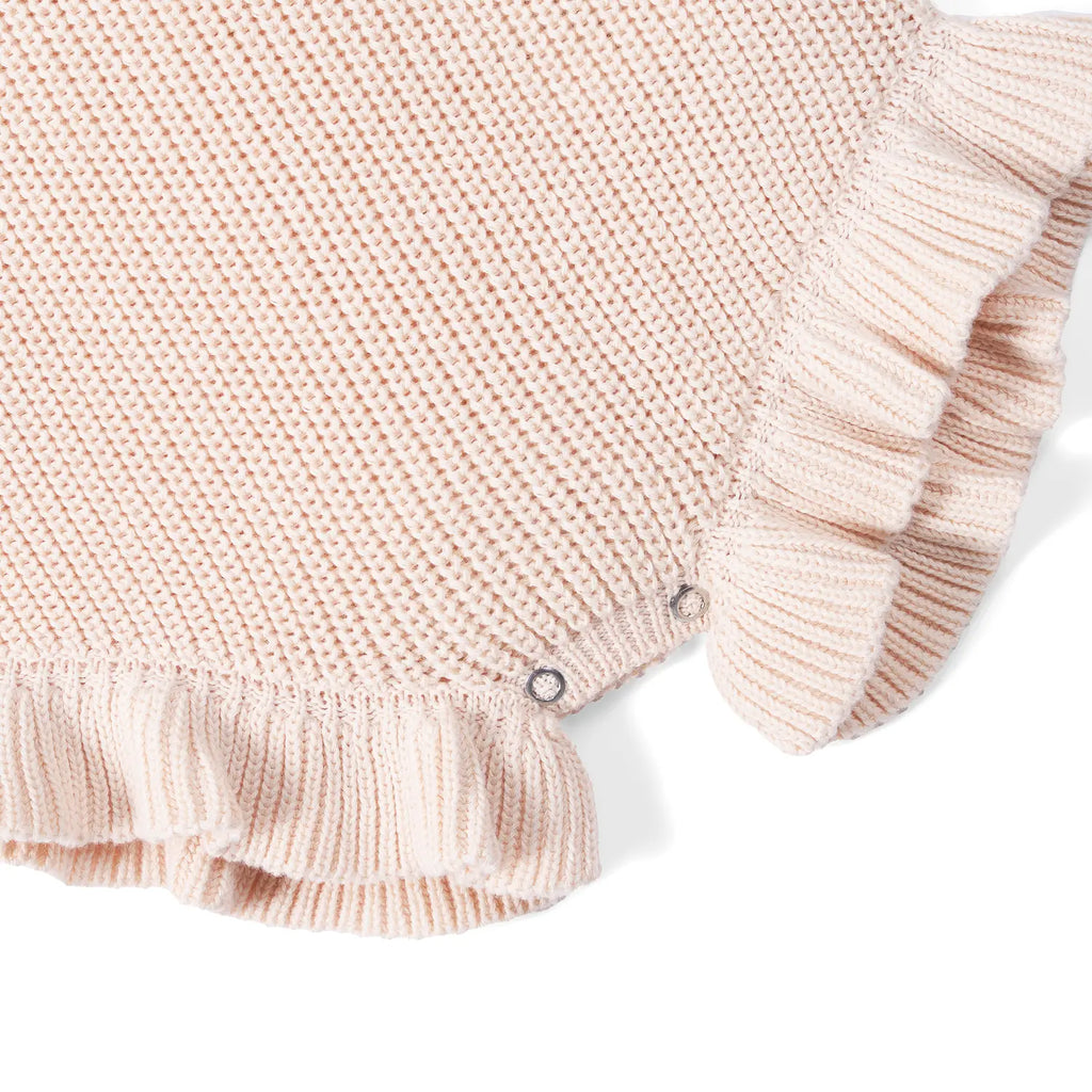 Ruffle Chunky Knit Baby Romper in Beige