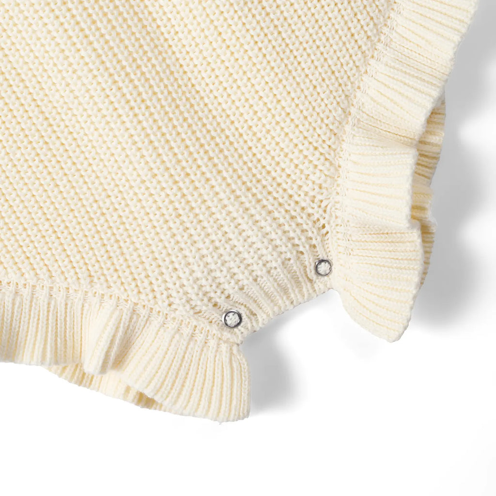 Ruffle Chunky Knit Baby Romper in Cream