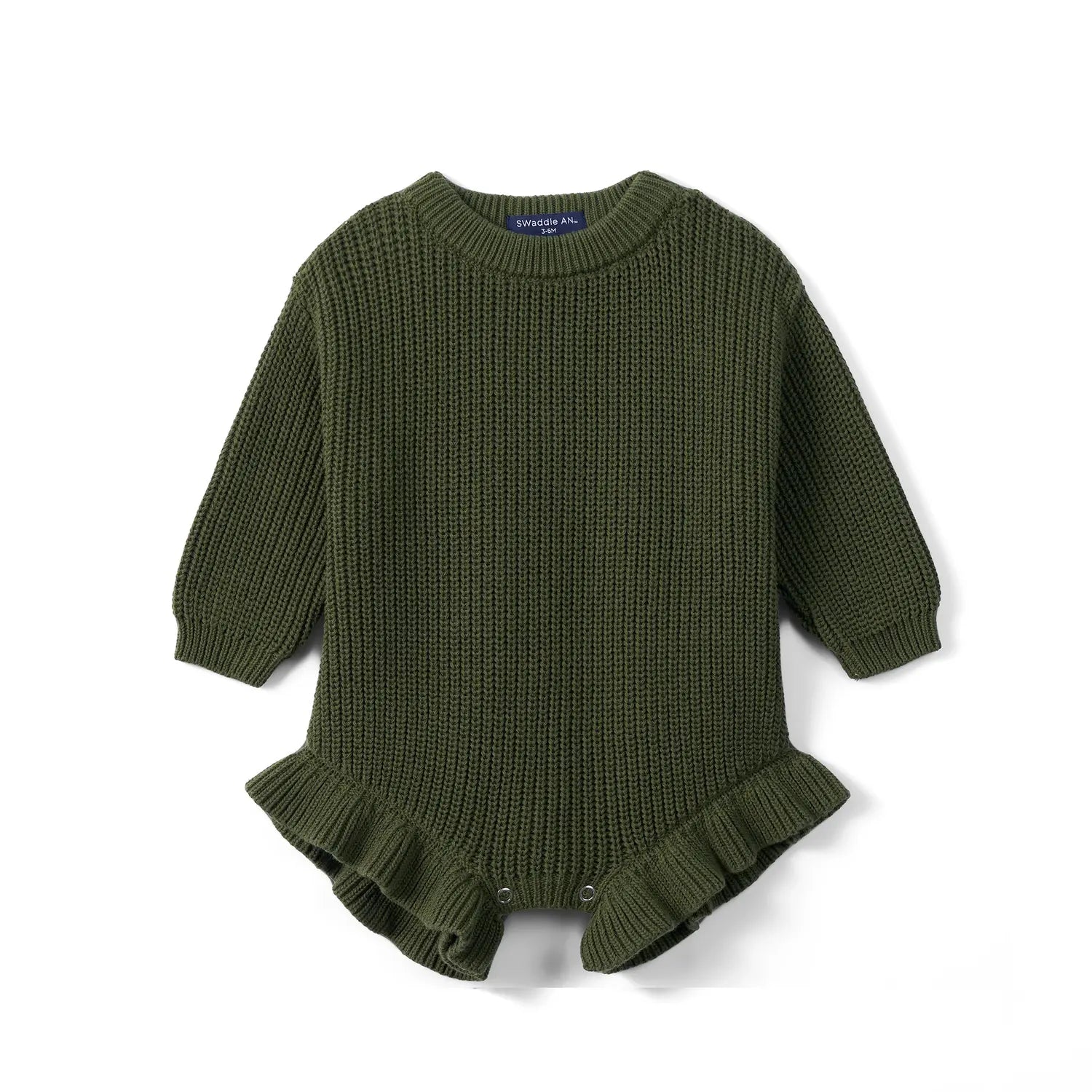 Ruffle Chunky Knit Baby Romper in Forest Green