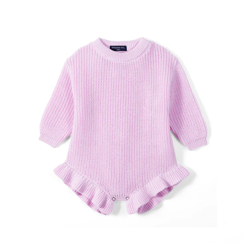 Ruffle Chunky Knit Baby Romper in Lilac