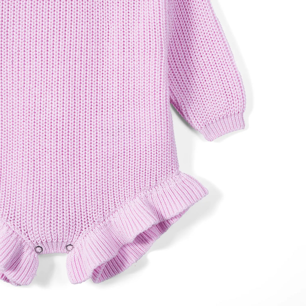 Ruffle Chunky Knit Baby Romper in Lilac