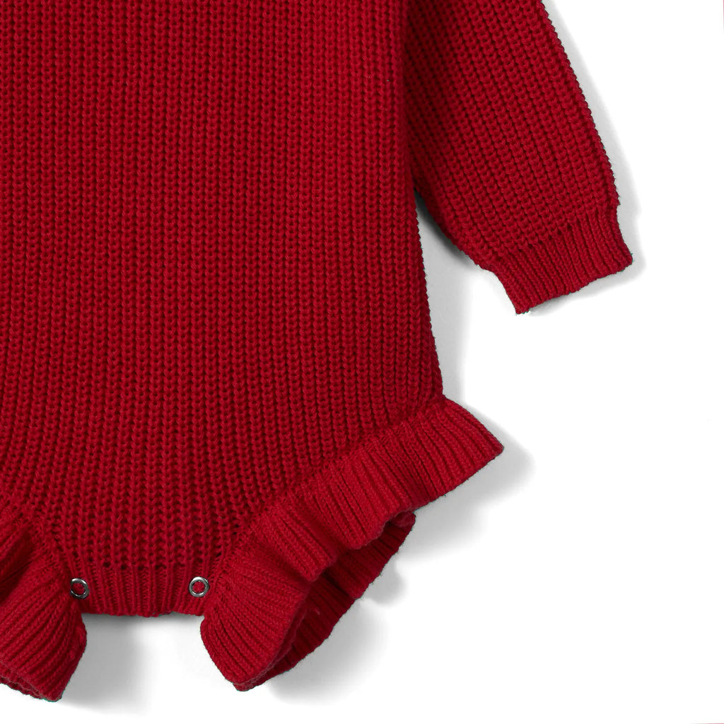 Ruffle Chunky Knit Baby Romper in Red Xmas