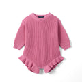 Ruffle Chunky Knit Baby Romper in Rose Pink