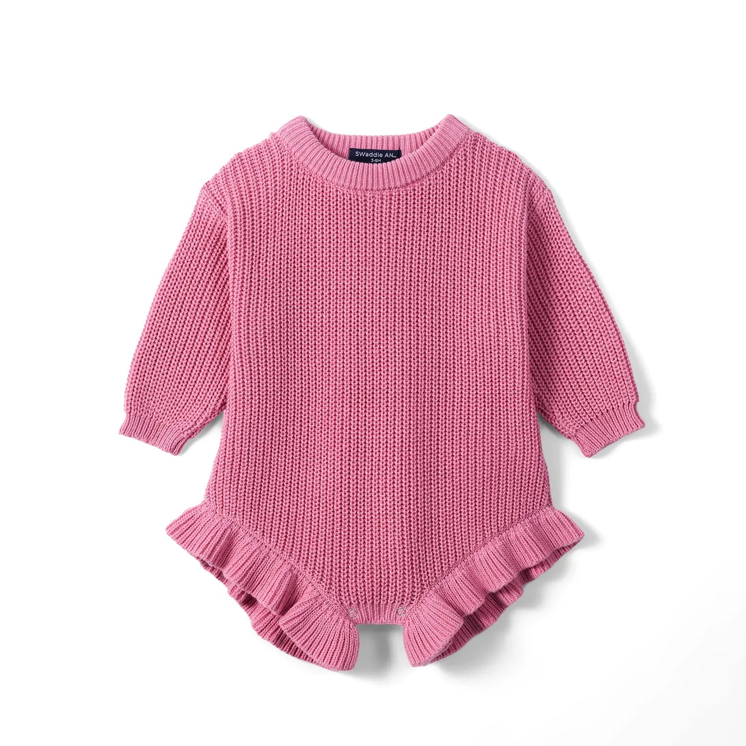 Ruffle Chunky Knit Baby Romper in Rose Pink