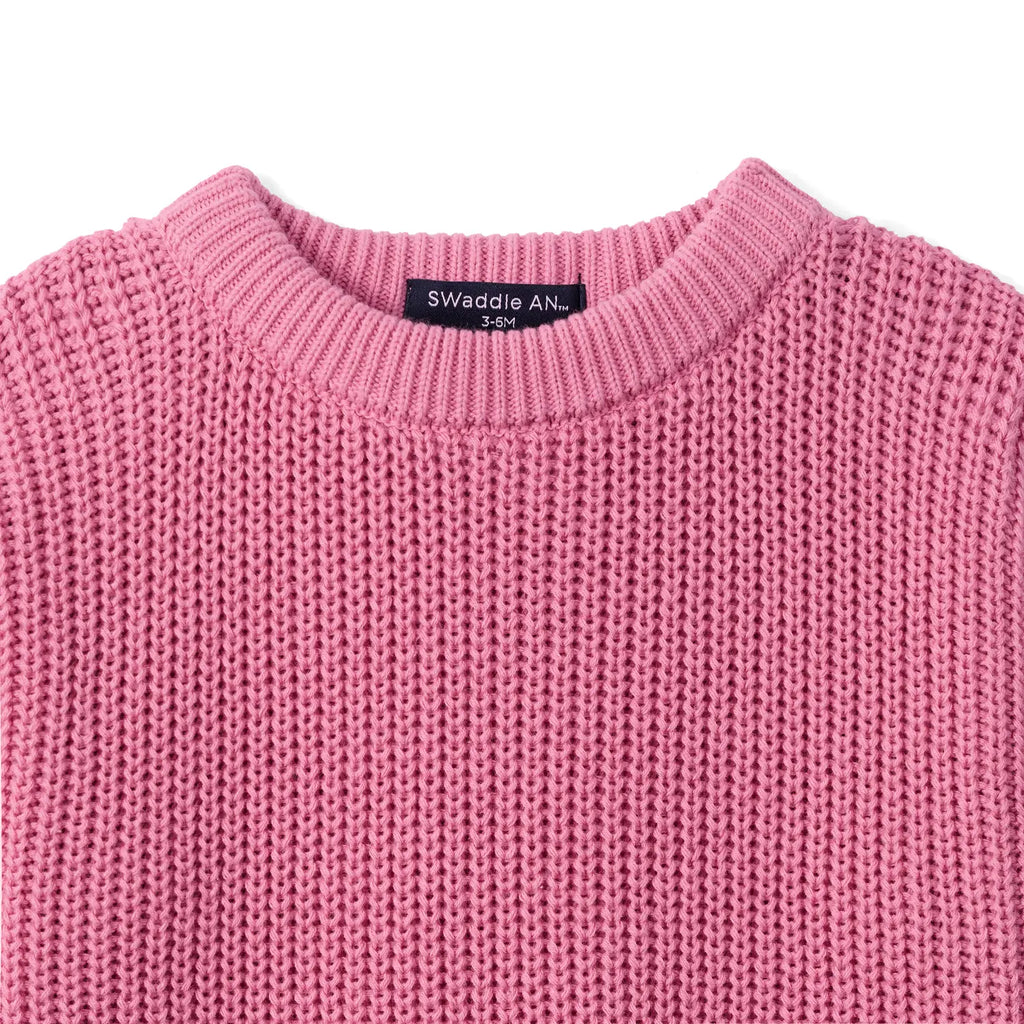 Ruffle Chunky Knit Baby Romper in Rose Pink