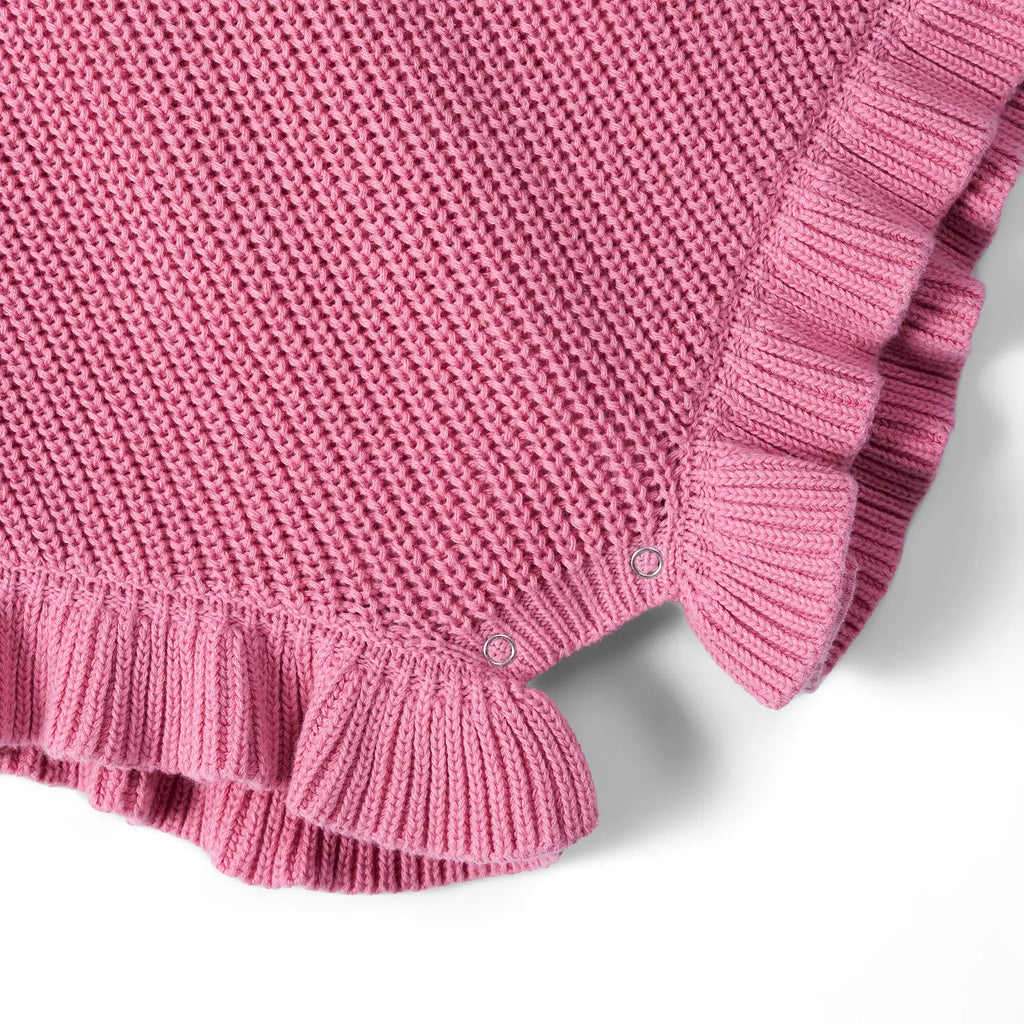 Ruffle Chunky Knit Baby Romper in Rose Pink