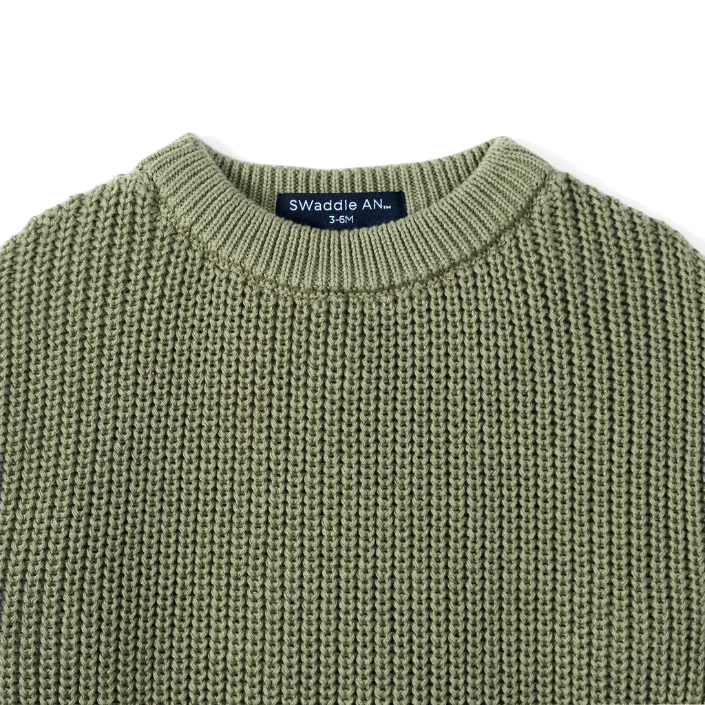 Ruffle Chunky Knit Baby Romper in Sage Green