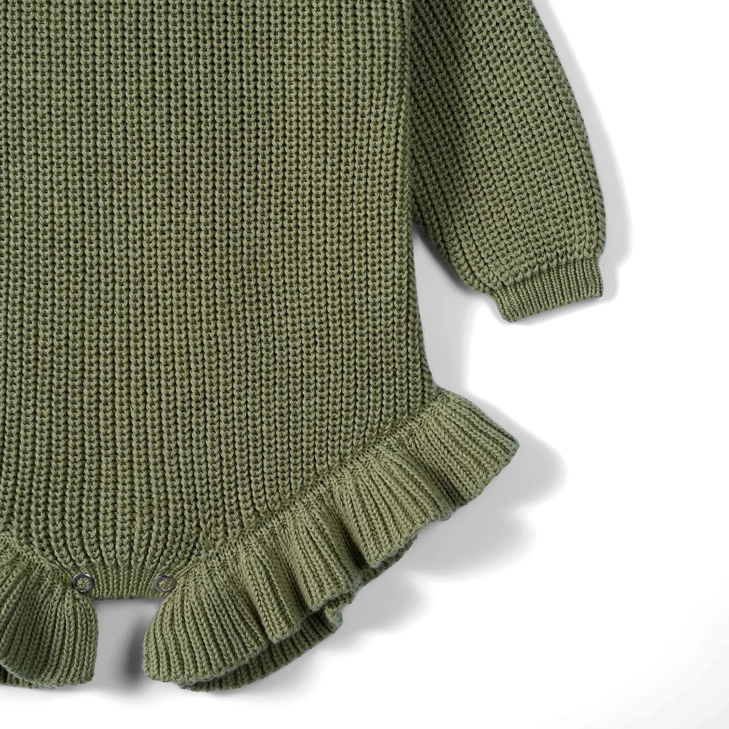 Ruffle Chunky Knit Baby Romper in Sage Green