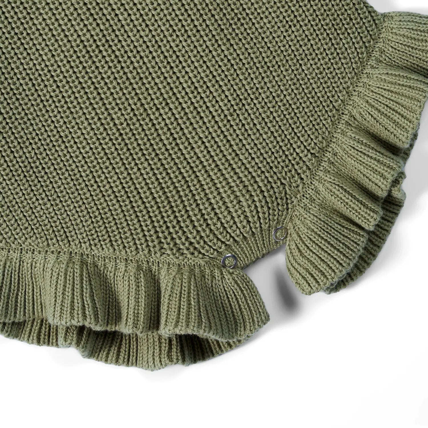 Ruffle Chunky Knit Baby Romper in Sage Green