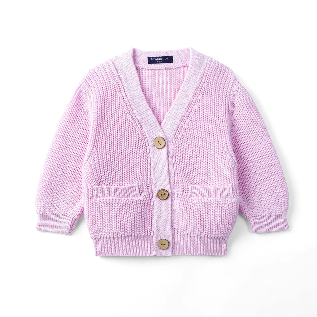 Classic Cardigan with Pockets in Lilac