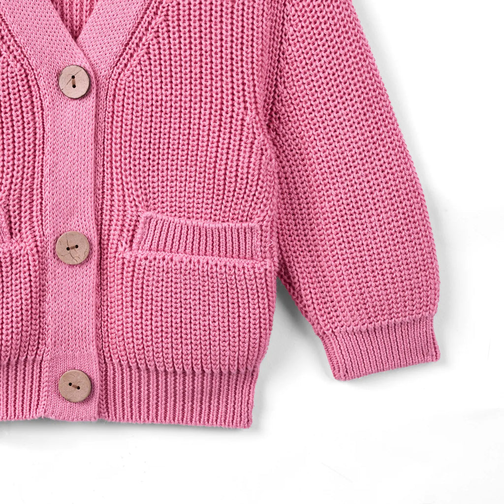 Classic Cardigan with Pockets in Rose Pink