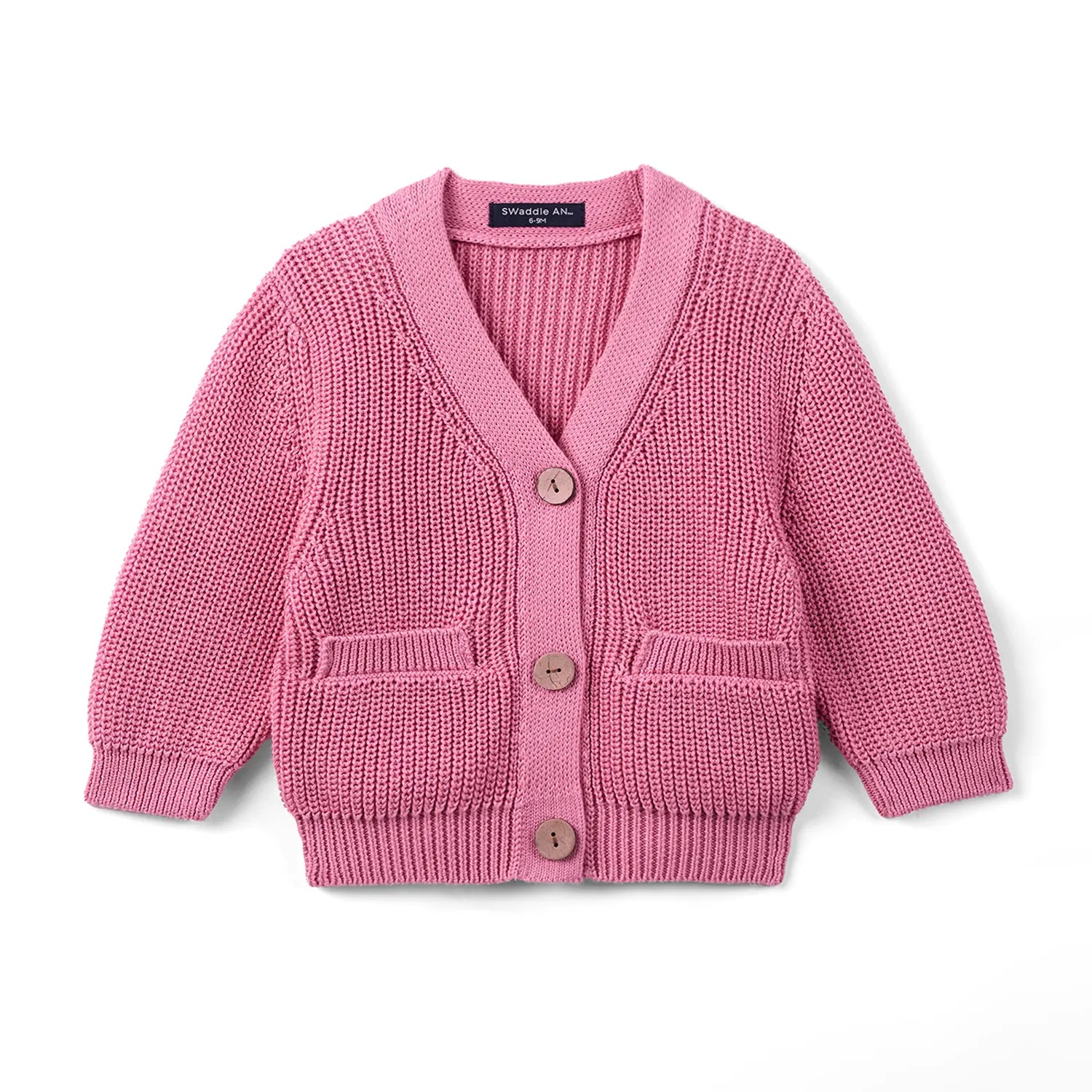 Classic Cardigan with Pockets in Rose Pink