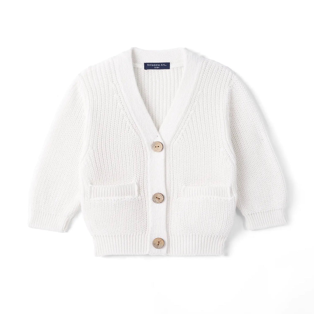 Classic Cardigan with Pockets in White