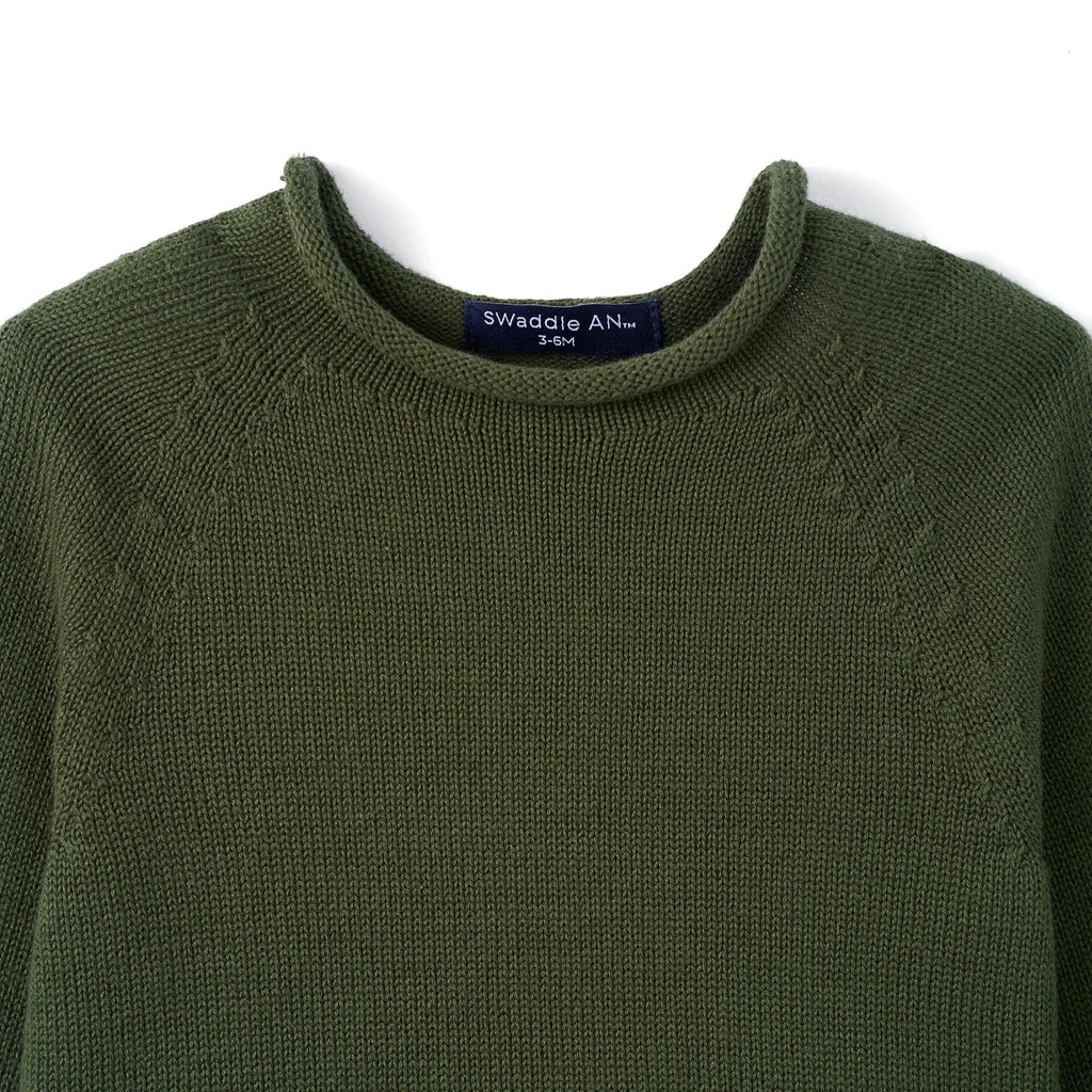 Knit Rollneck Baby Sweater in Forest Green