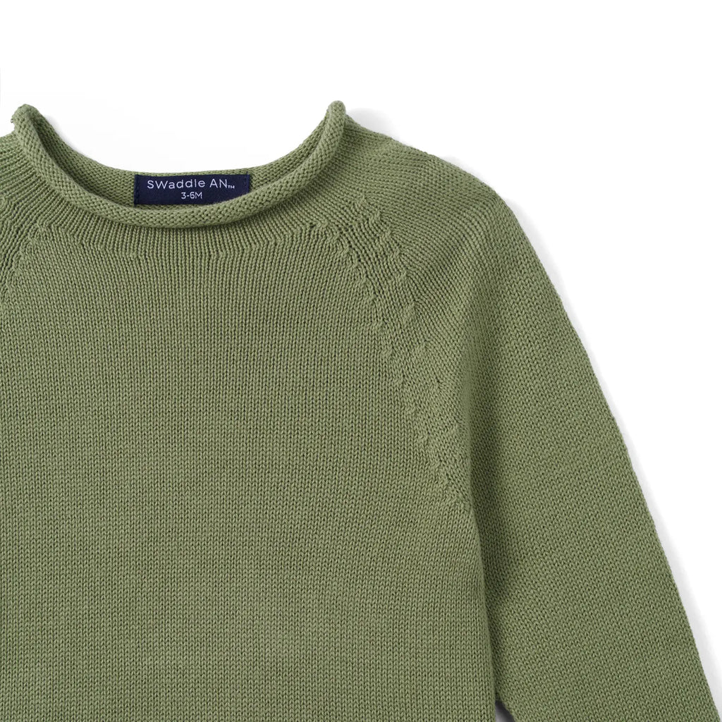 Knit Rollneck Baby Sweater in Sage Green