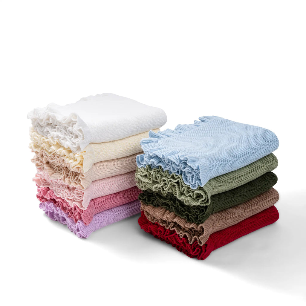 Ruffled Edge Knit Baby Blanket in Cream