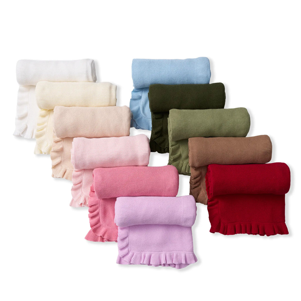 Ruffled Edge Knit Baby Blanket in Pink