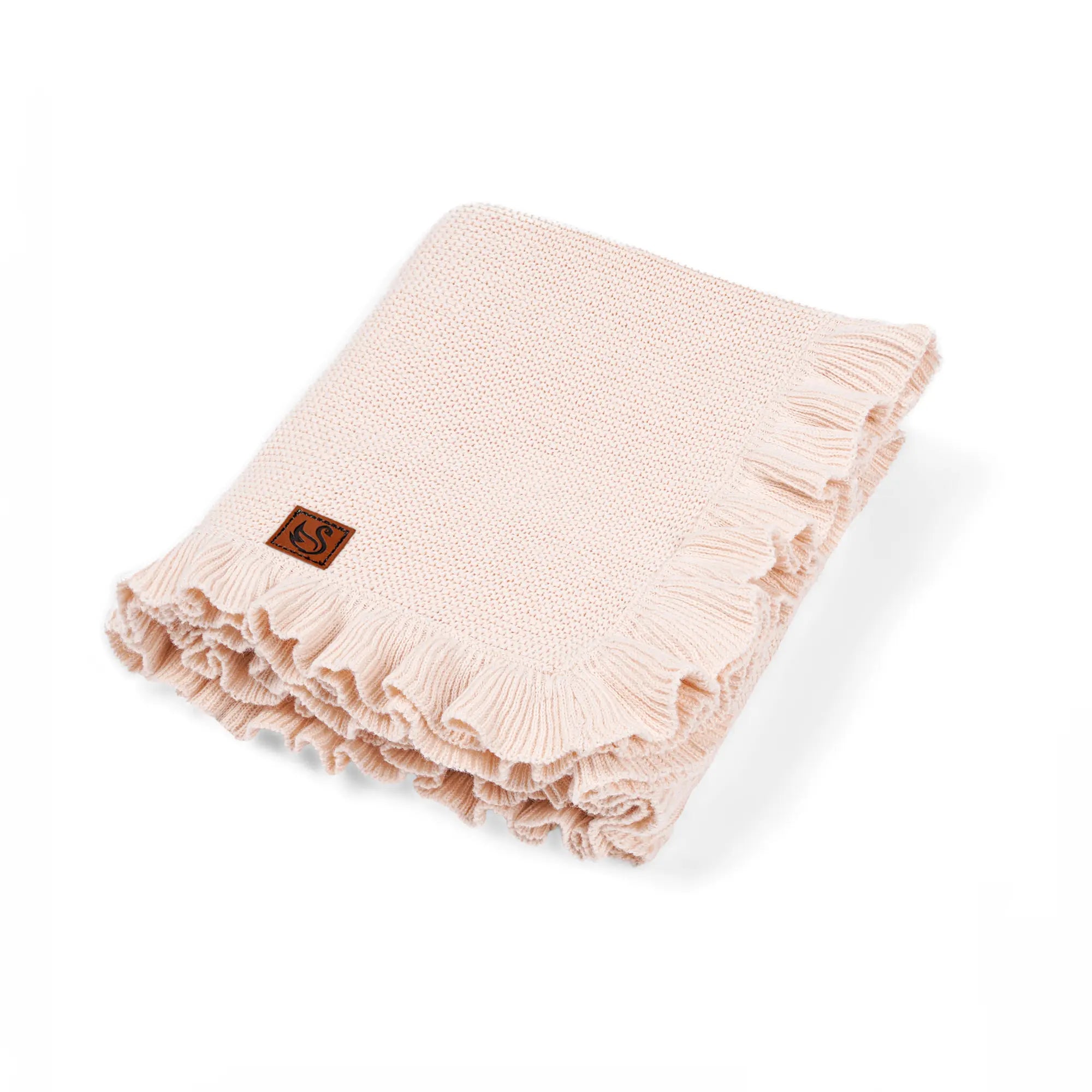 Ruffled Edge Knit Baby Blanket in Beige