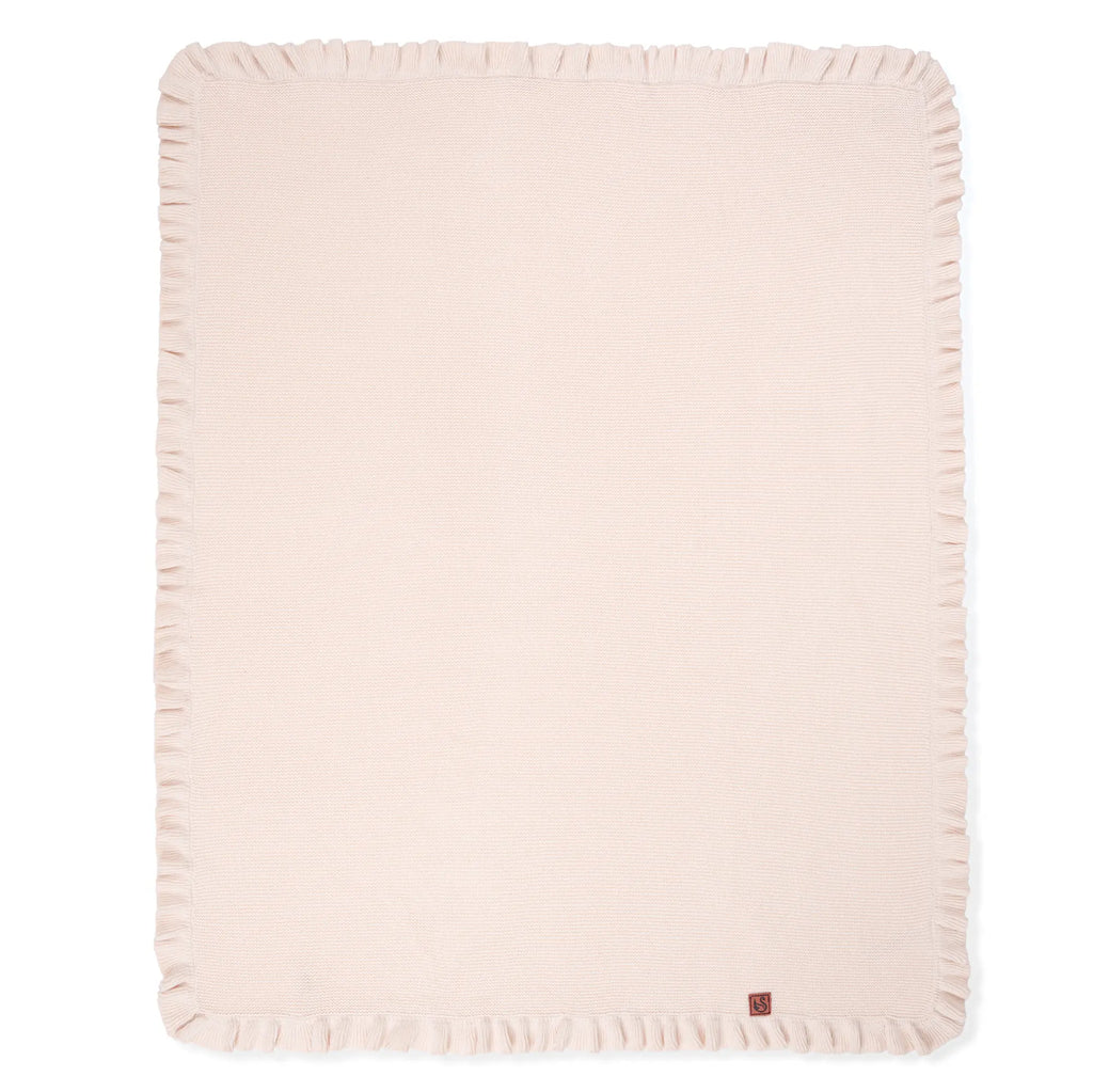 Ruffled Edge Knit Baby Blanket in Beige