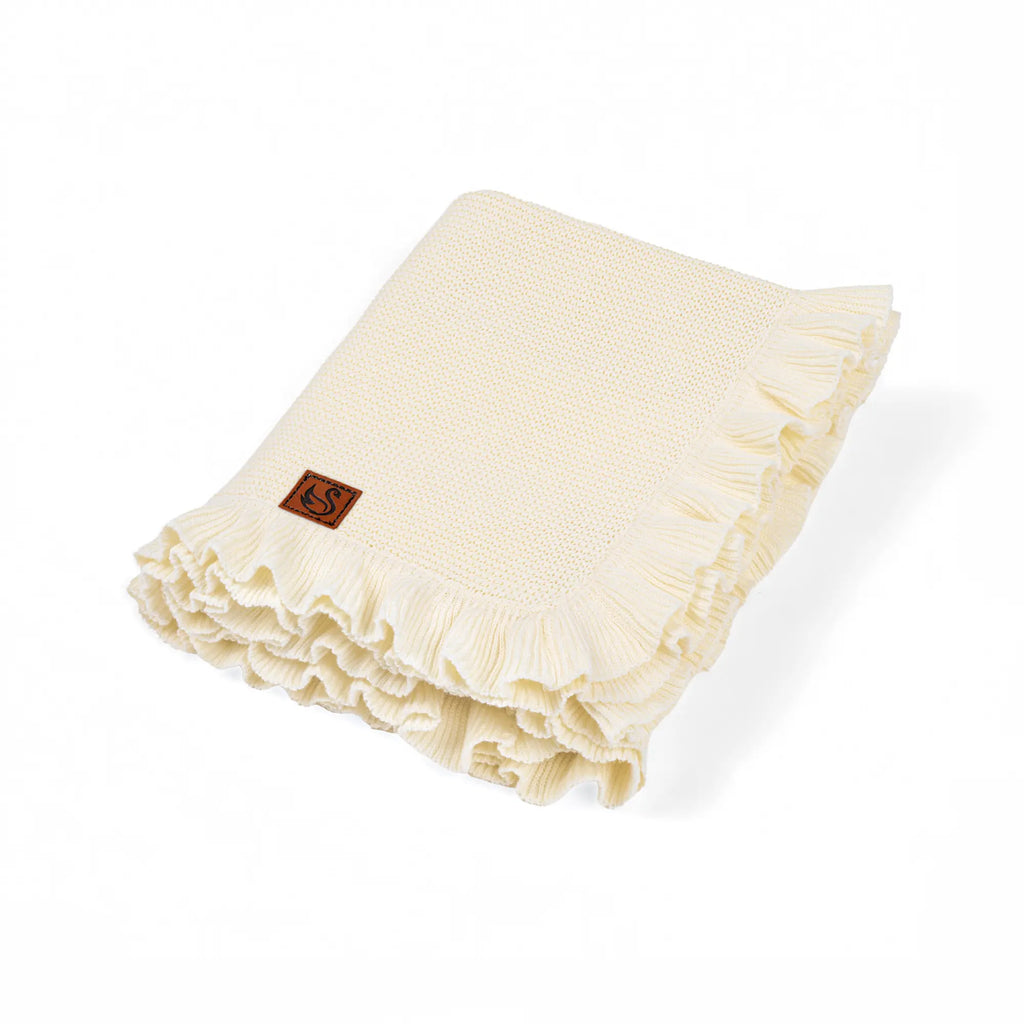 Ruffled Edge Knit Baby Blanket in Cream