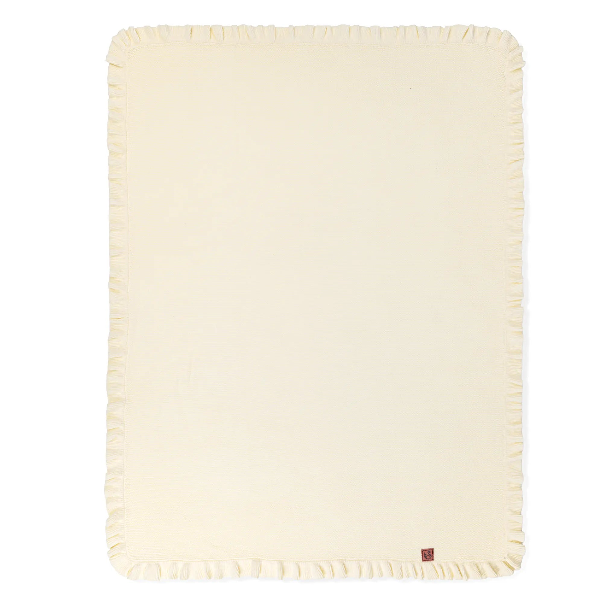Ruffled Edge Knit Baby Blanket in Cream