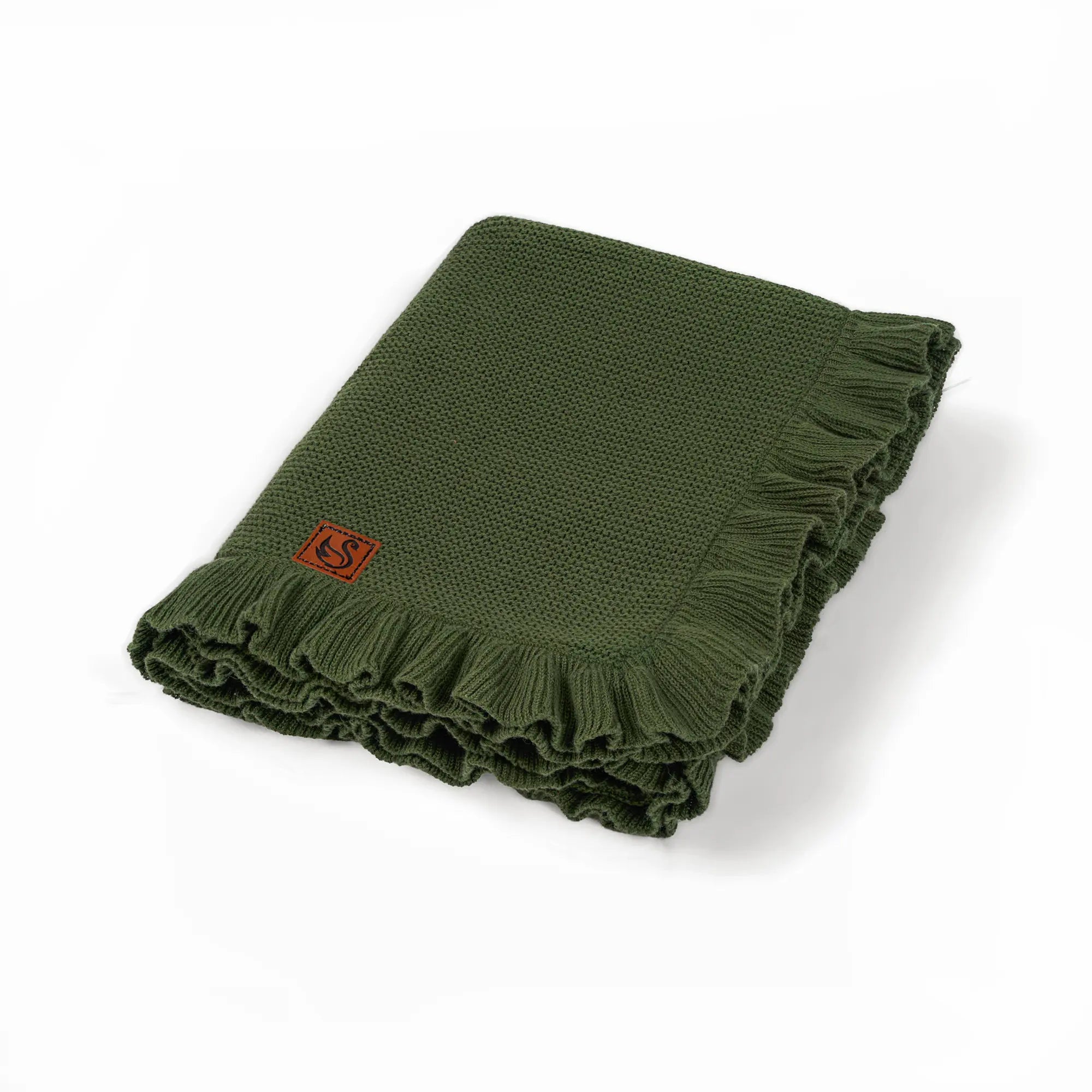 Ruffled Edge Knit Baby Blanket in Forest Green