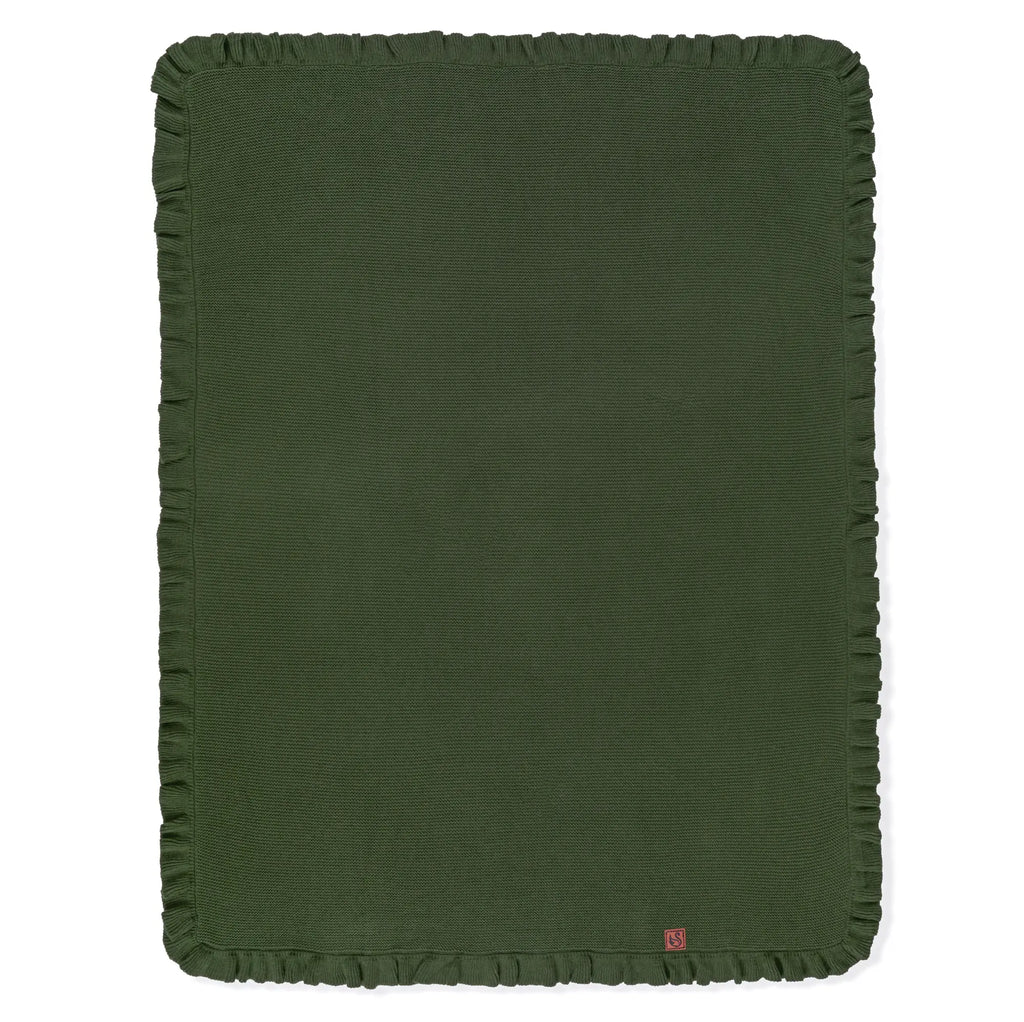 Ruffled Edge Knit Baby Blanket in Forest Green