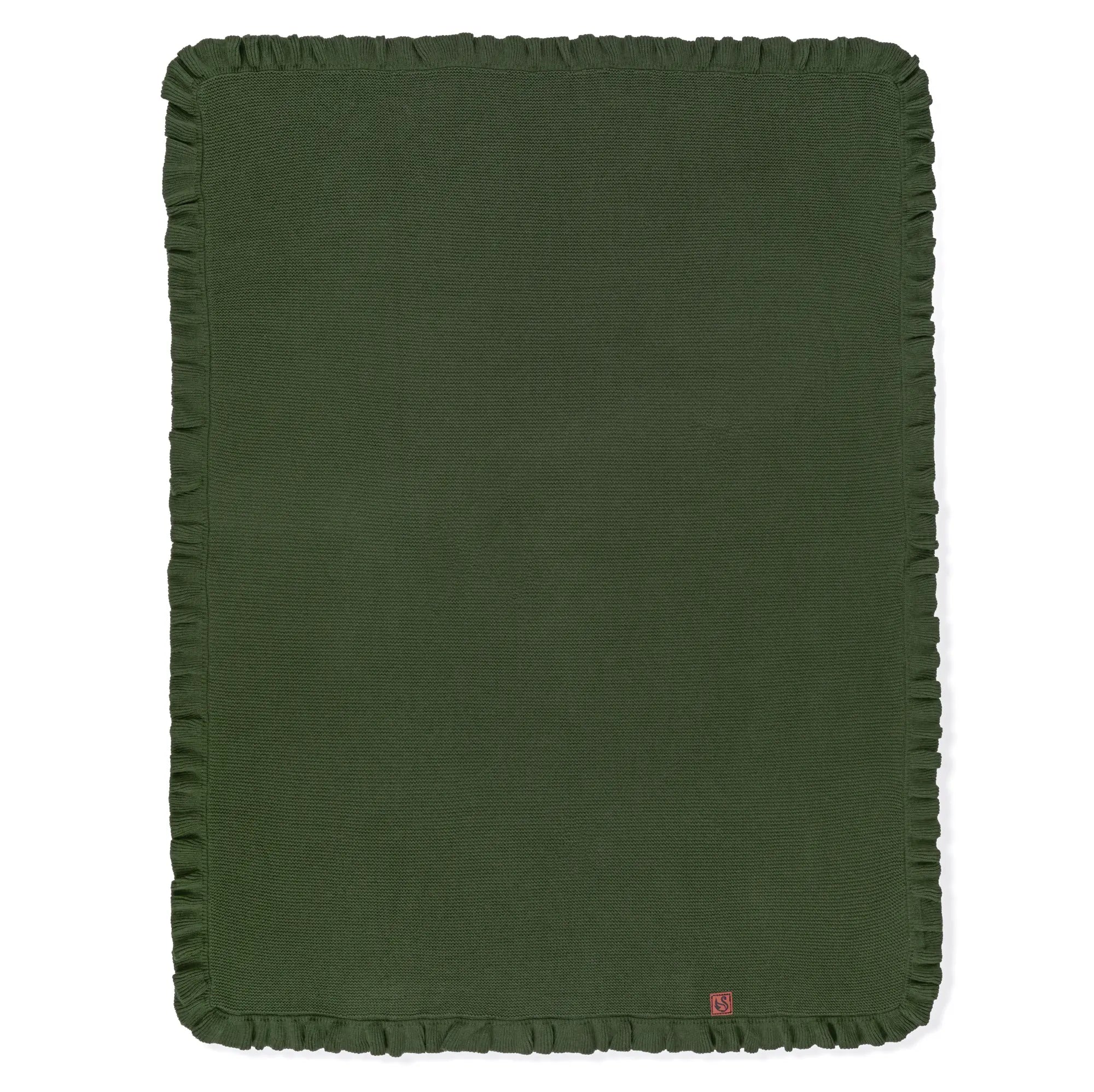Ruffled Edge Knit Baby Blanket in Forest Green