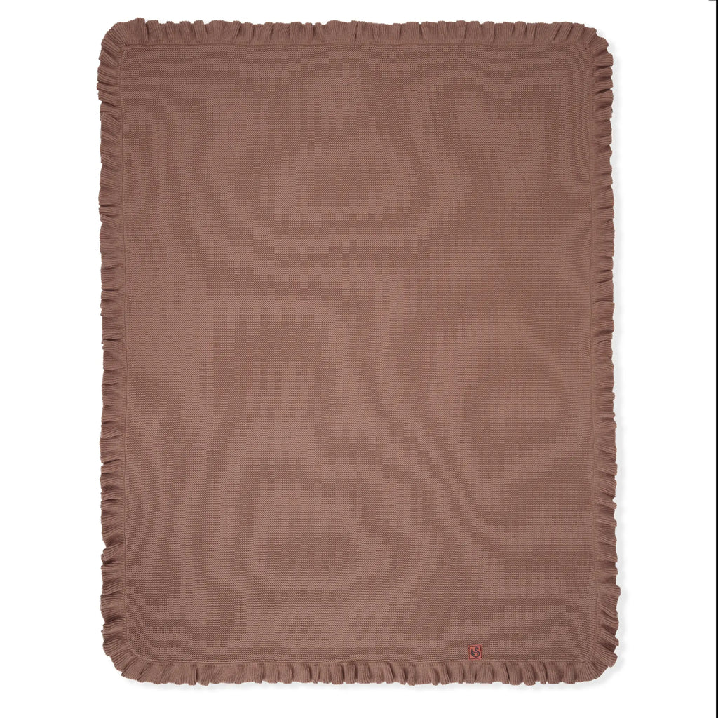 Ruffled Edge Knit Baby Blanket in Mocha