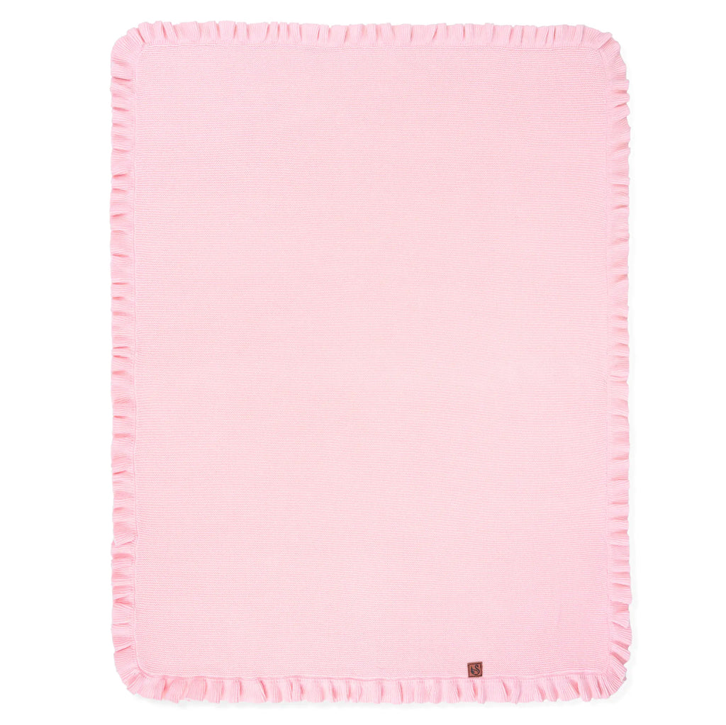 Ruffled Edge Knit Baby Blanket in Pink