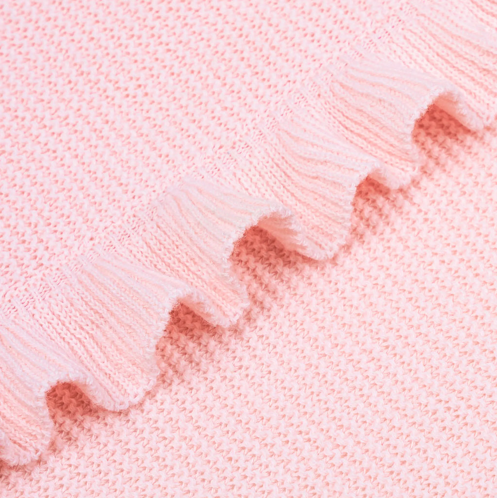 Ruffled Edge Knit Baby Blanket in Pink