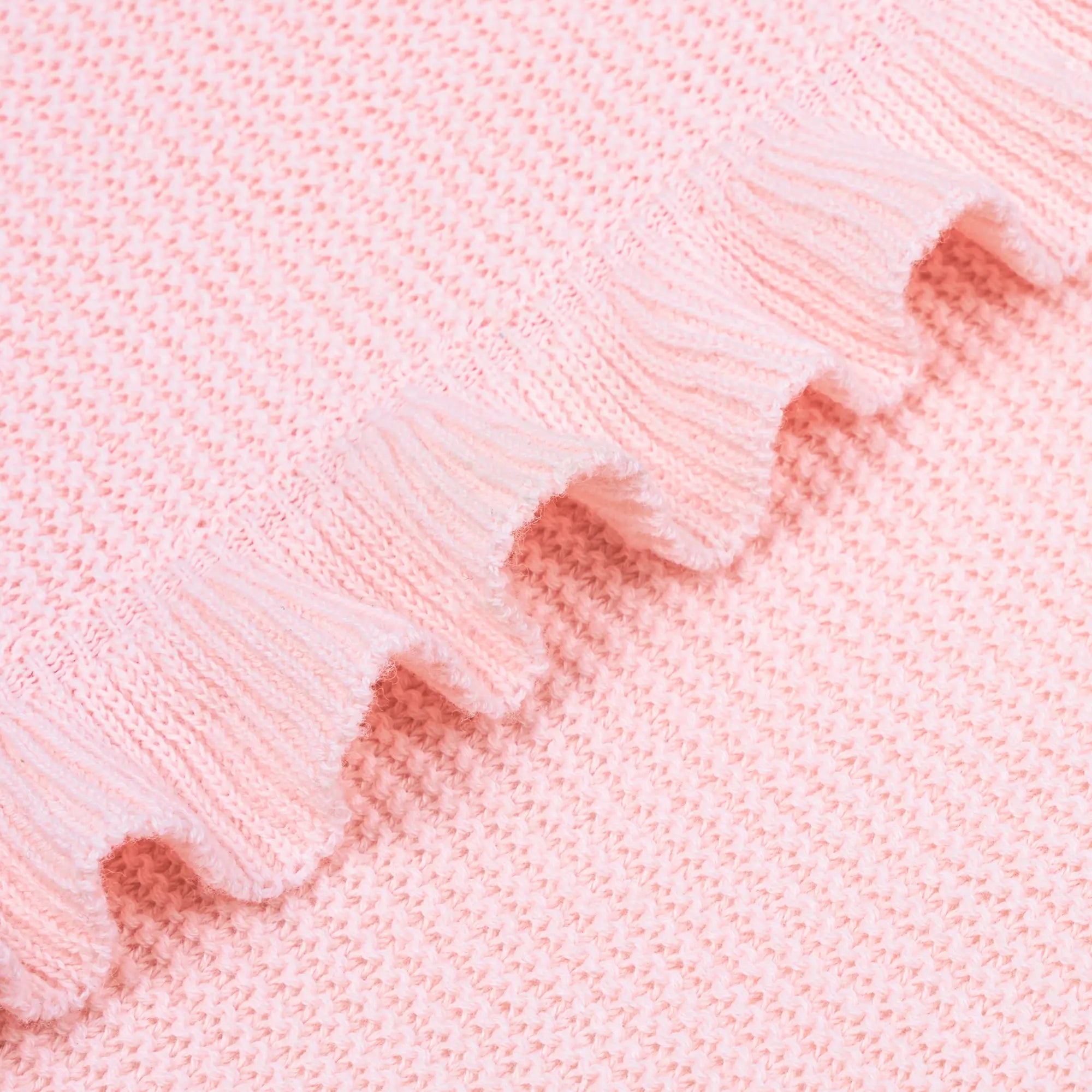 Ruffled Edge Knit Baby Blanket in Pink