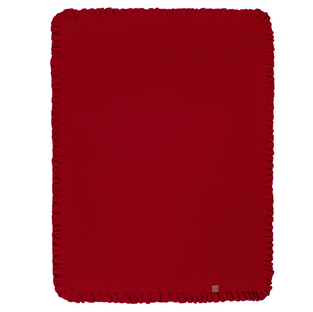 Ruffled Edge Knit Baby Blanket in Red Xmas