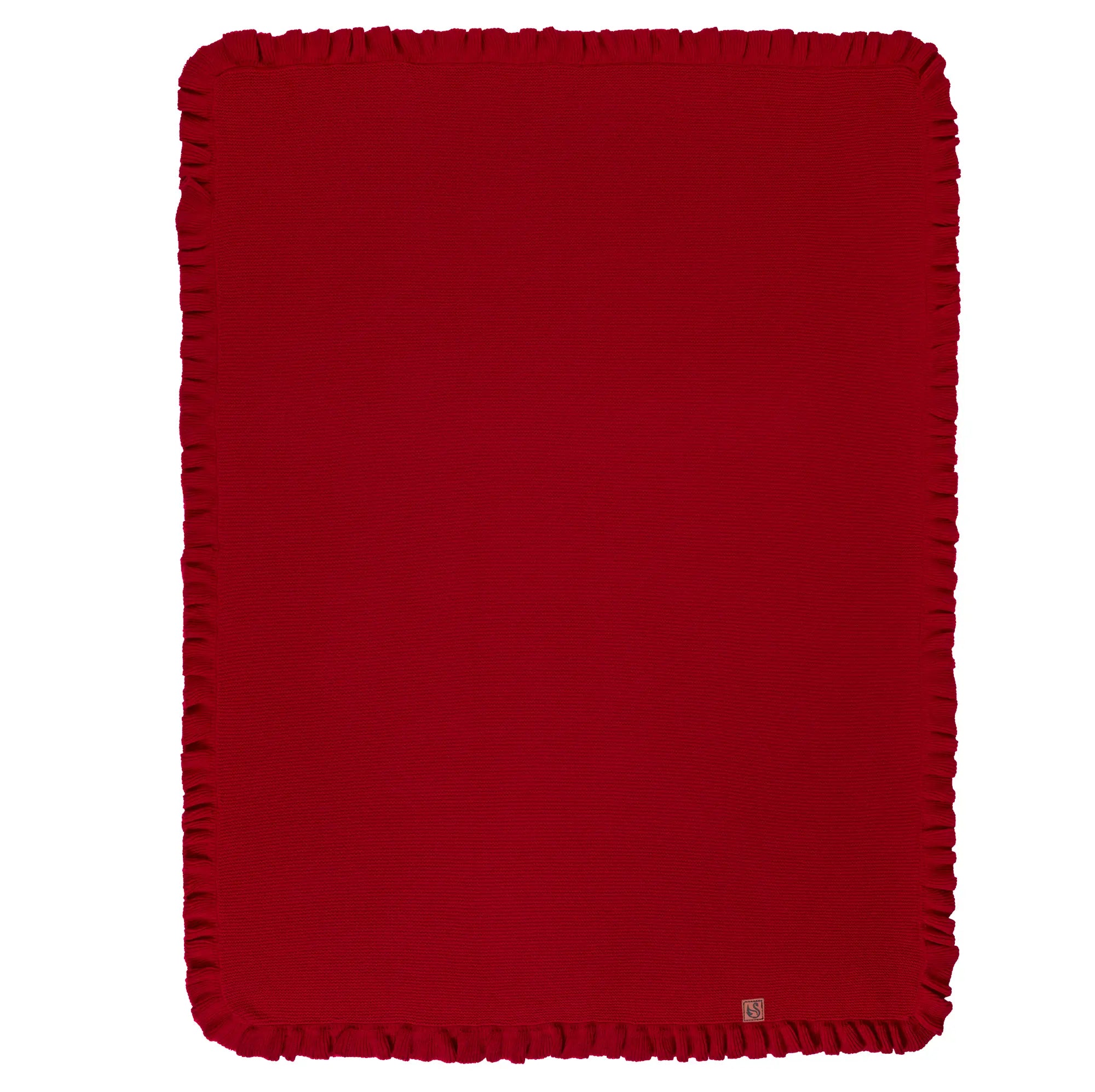 Ruffled Edge Knit Baby Blanket in Red Xmas