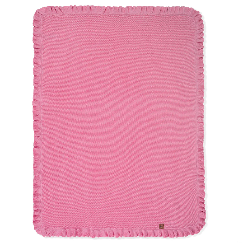 Ruffled Edge Knit Baby Blanket in Rose Pink