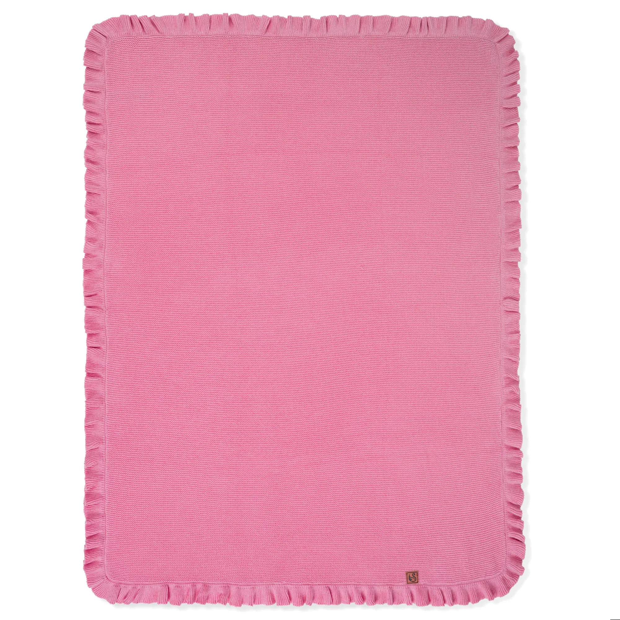 Ruffled Edge Knit Baby Blanket in Rose Pink