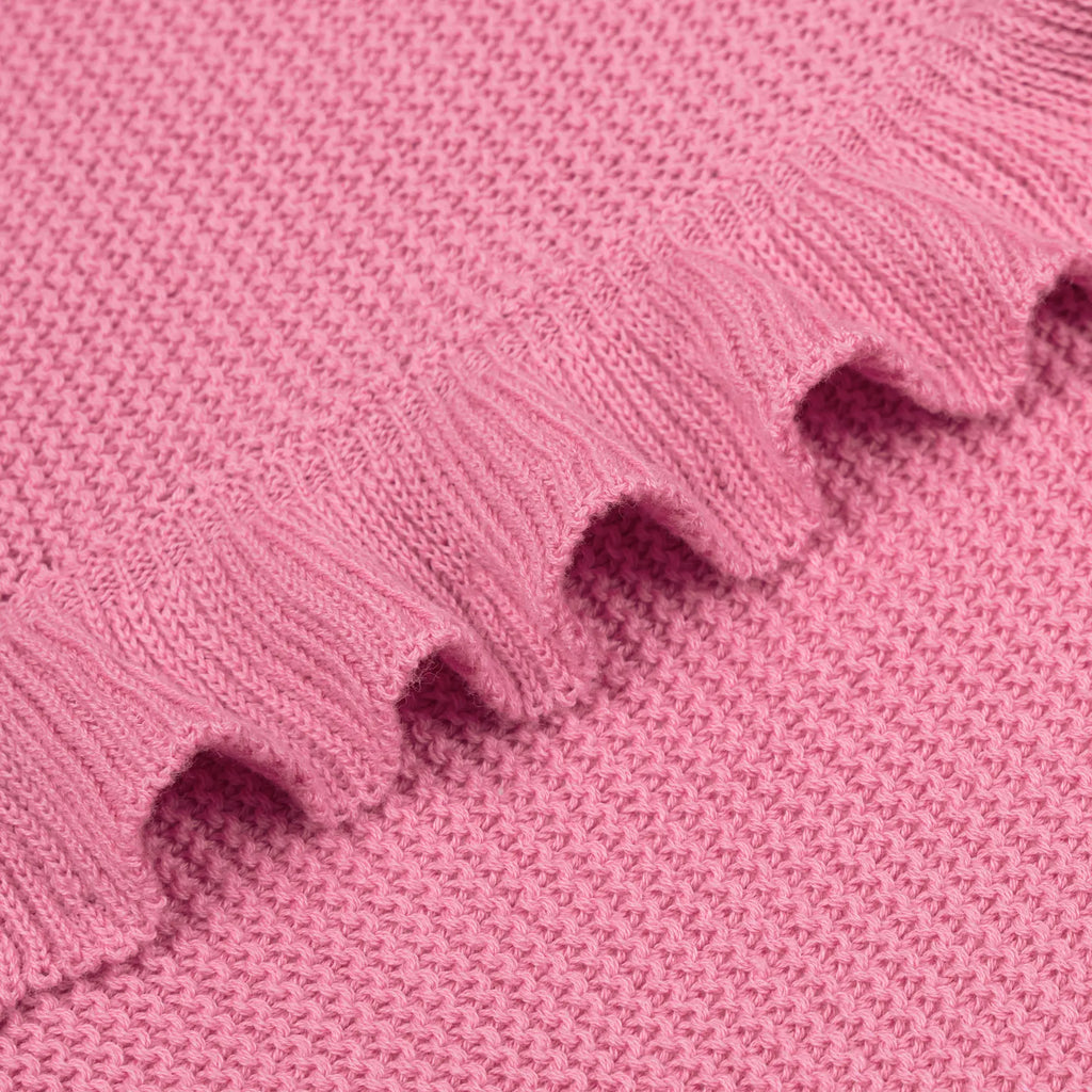 Ruffled Edge Knit Baby Blanket in Rose Pink
