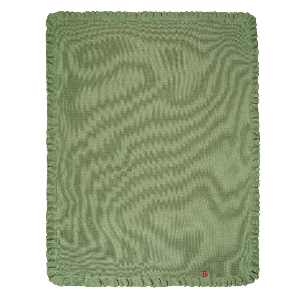 Ruffled Edge Knit Baby Blanket in Sage Green