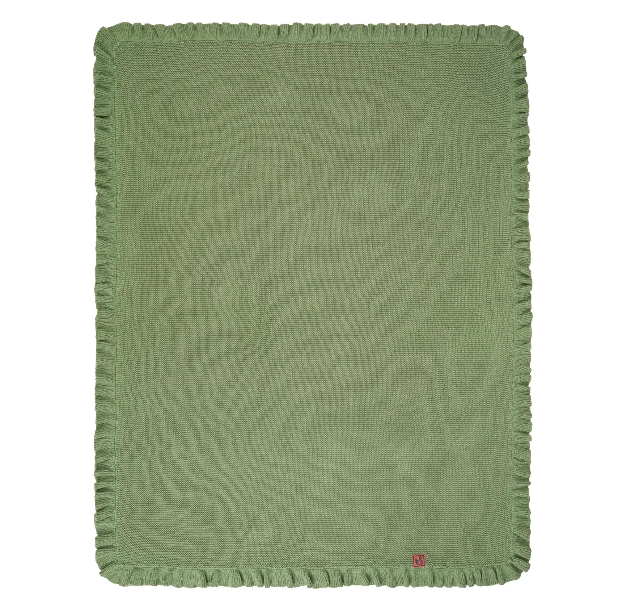 Ruffled Edge Knit Baby Blanket in Sage Green