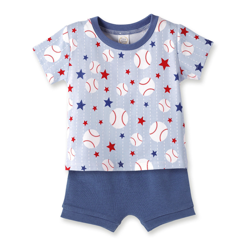 Grand Slam Baseball Bamboo Tee & Cotton Shorts Set for Boys