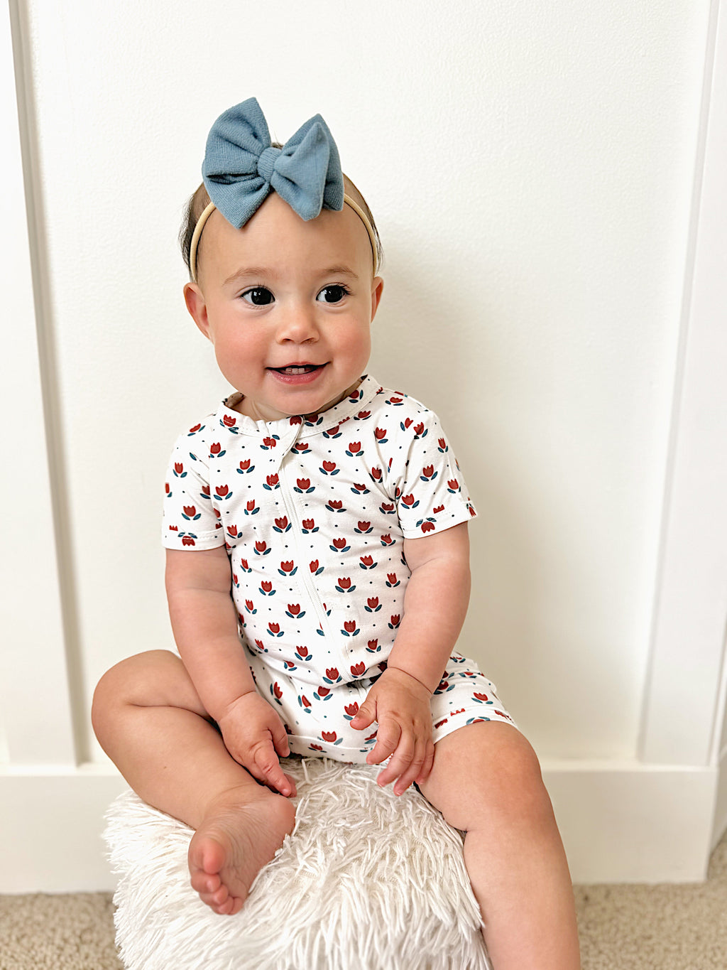 Red White & Blue Tulips Bamboo Shorty Pajamas