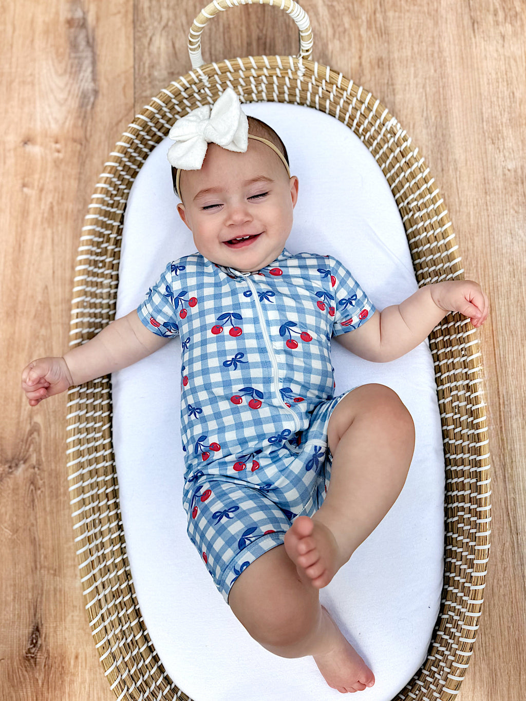 Red White & Blue Cherry Gingham Bamboo Shorty Pajamas
